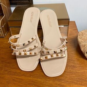 Beige/light tan studded slides